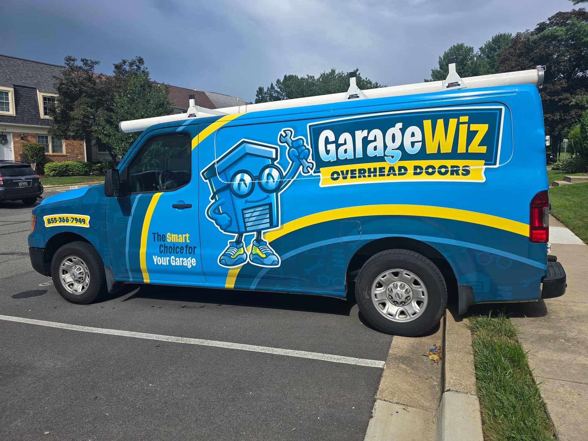 GarageWiz garage door service van parked in a Rockville, MD driveway